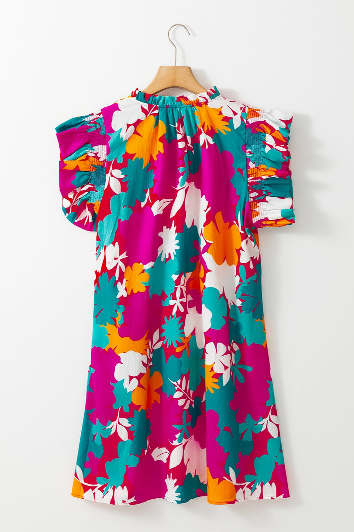 Ruffled Printed Cap Sleeve Mini Dress