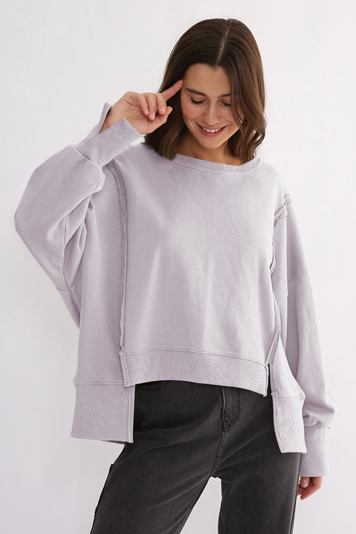 Exposed Seam High-Low Long Sleeve Sweatshirt