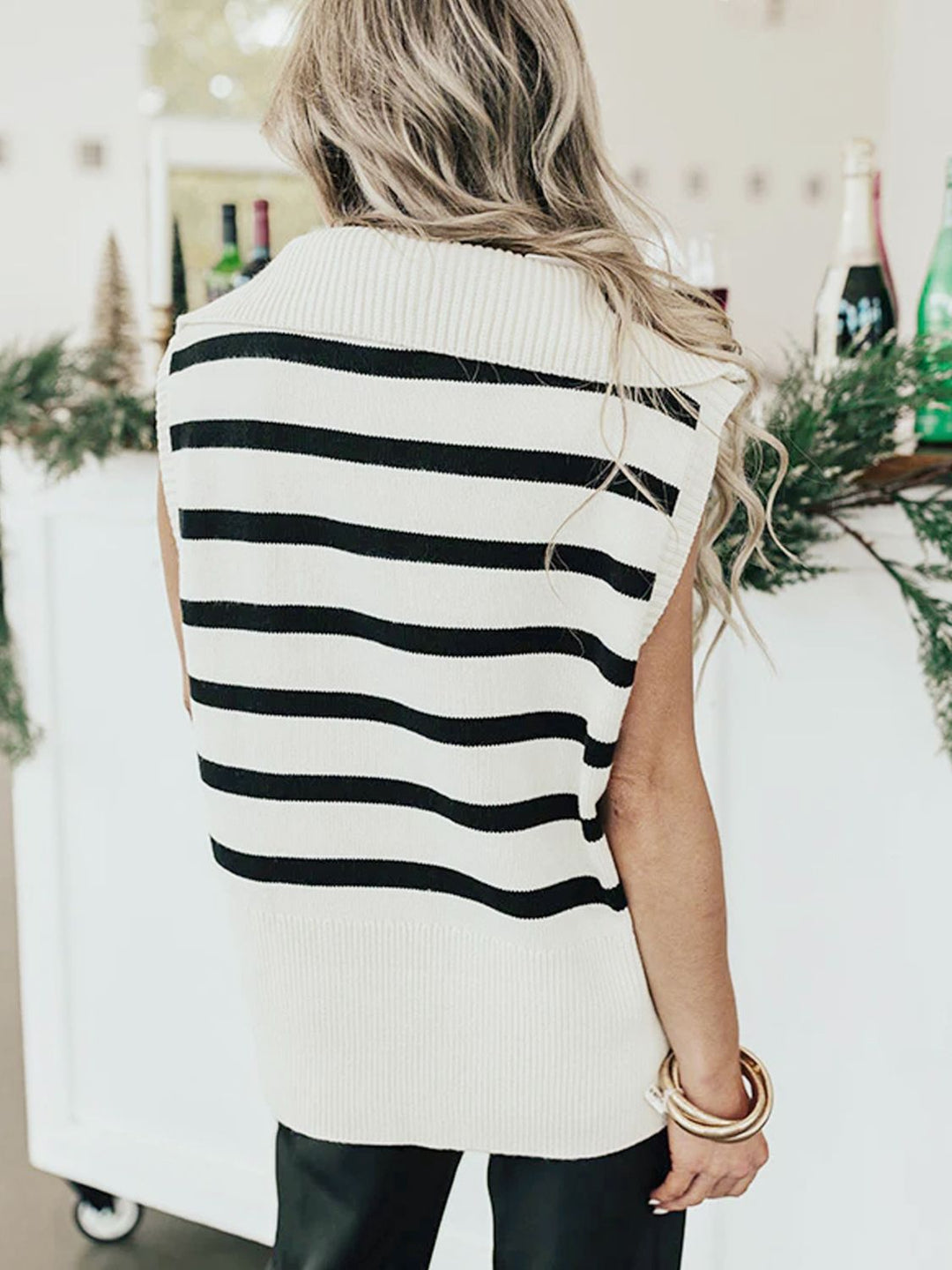 Striped Half Zip Sweater Vest