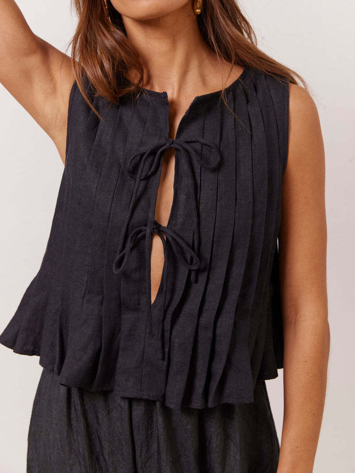 Lovelet Pleated Tied Round Neck Vest