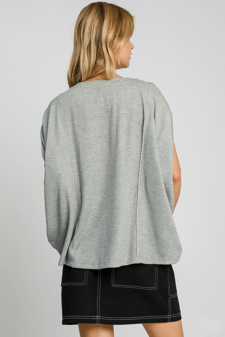 Umgee Exposed Seam Round Neck Batwing Sleeve Knit Top