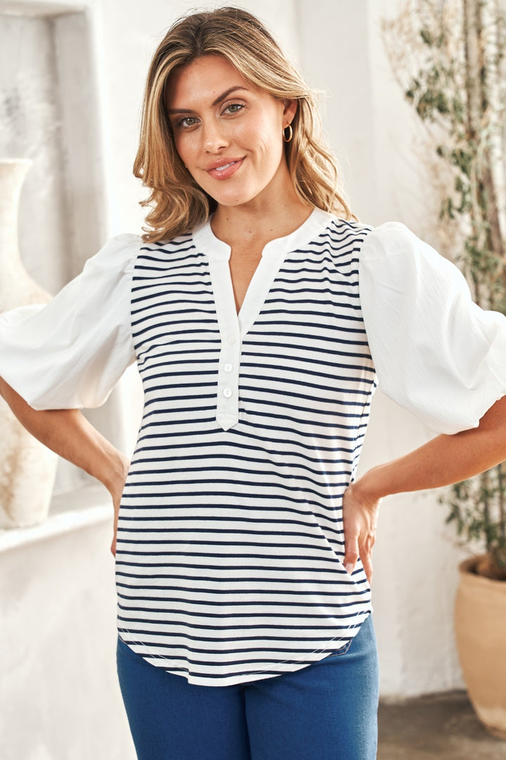 Hailey & Co Striped Contrast Puff Sleeve Top