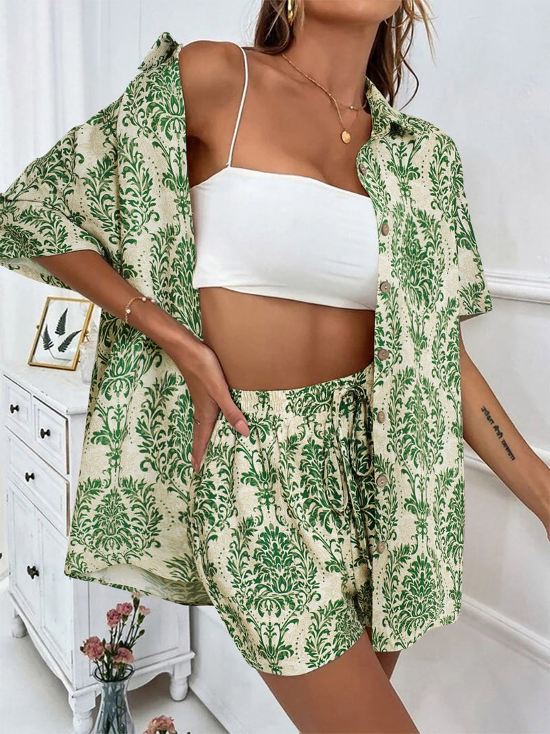 Printed Button Up Top and Shorts Set