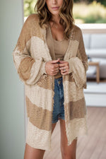 Color Block Open Front Long Sleeve Cardigan