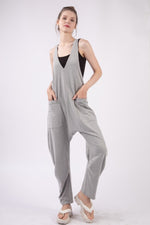 VERY J  Plunge Sleeveless Jumpsuit with Pockets