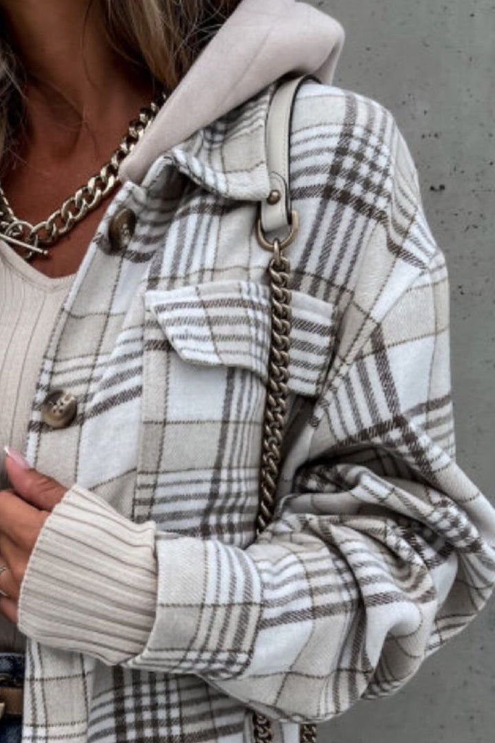 Plaid Button Up Hooded Jacket