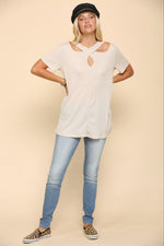 Celeste Full Size Crisscross Cutout Short Sleeve T-Shirt