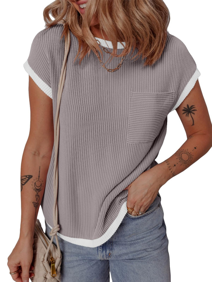 Contrast Trim Round Neck Short Sleeve T-Shirt