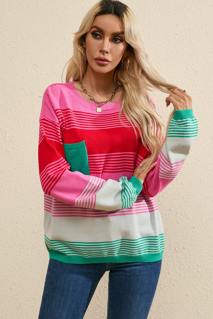 Color Block Round Neck Sweater