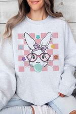 CHECKERED BUBBLE GUM BUNNY Graphic Sweatshirt