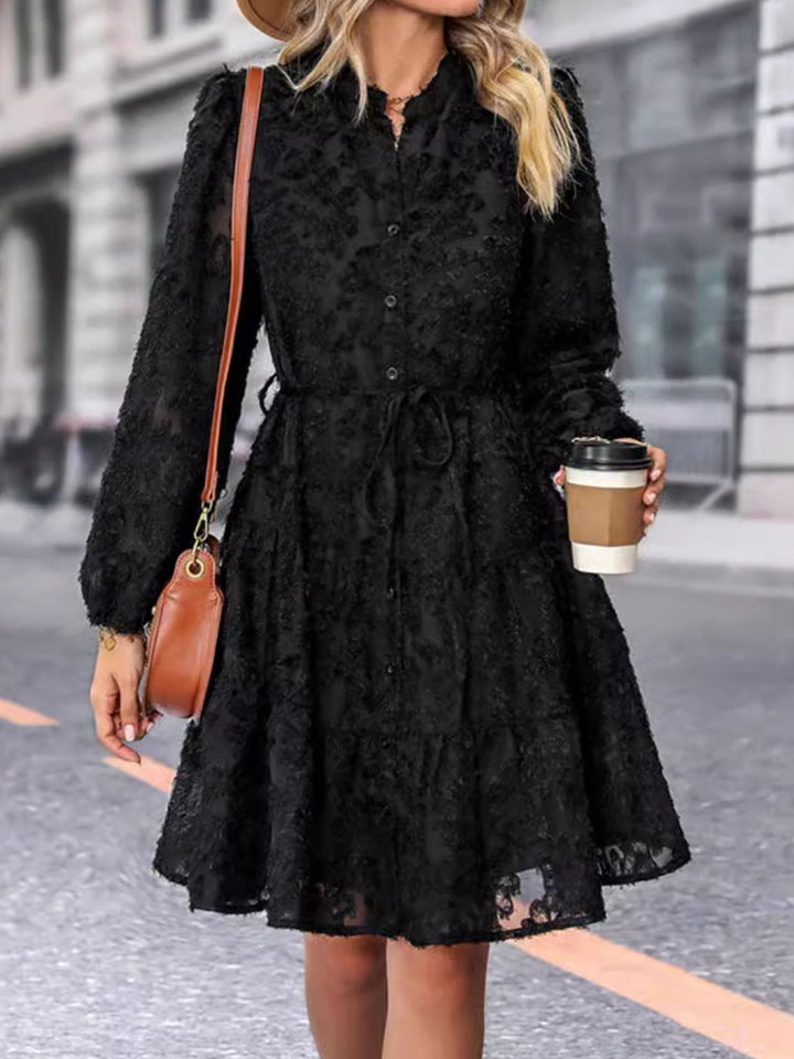 Lace Button Down Long Sleeve Mini Dress