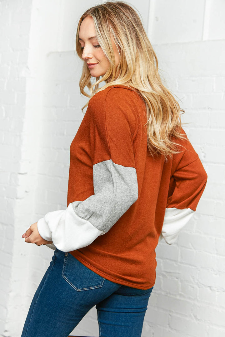 Two Tone Hacci Color Block Sweater Top