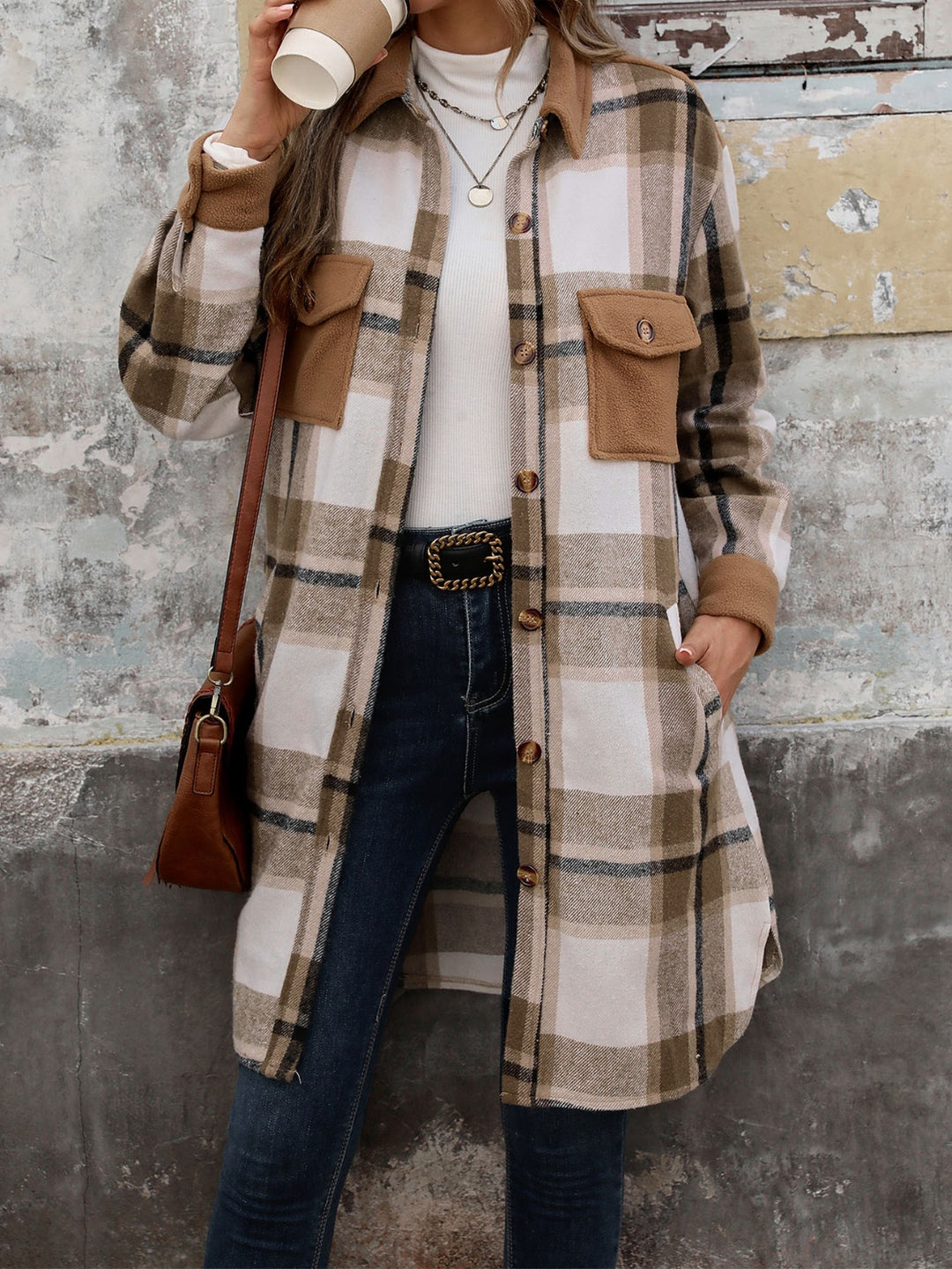 Plaid Button Up Long Sleeve Coat