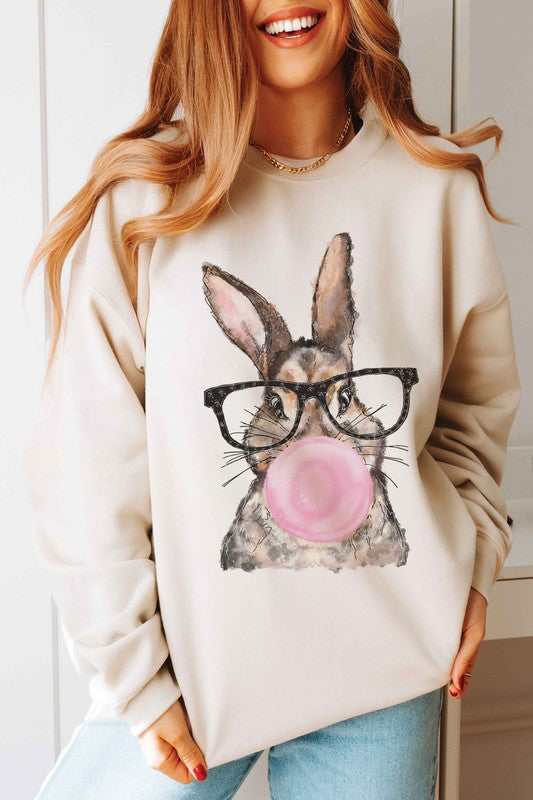 BUBBLE GUM BUNNY WITH GLASSES Graphic Sweatshirt