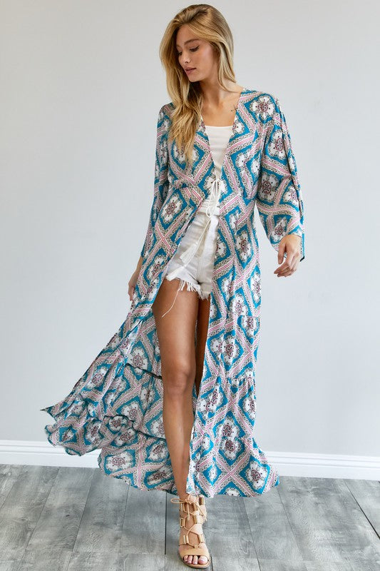 Printed Long Sleeve Loose Kimono