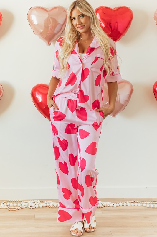 Pink Classic Heart Valentines Pajamas Set