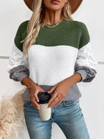 Color Block Round Neck Long Sleeve Sweater