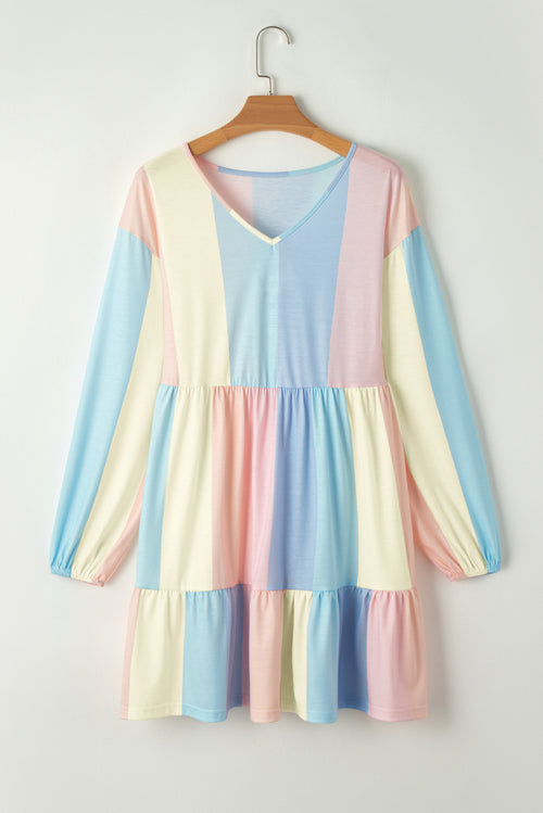 Color Block Long Sleeve Mini Dress