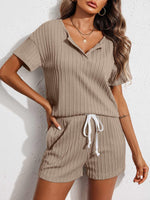 Notched Short Sleeve Top and Shorts Set