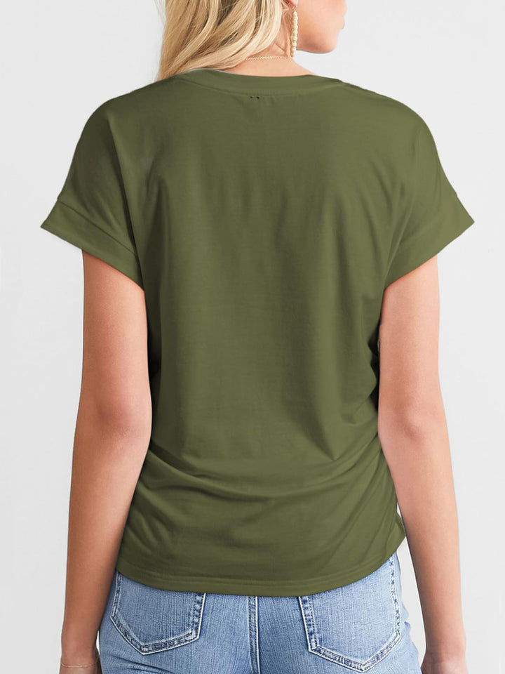 Ruched Round Neck Short Sleeve T-Shirt