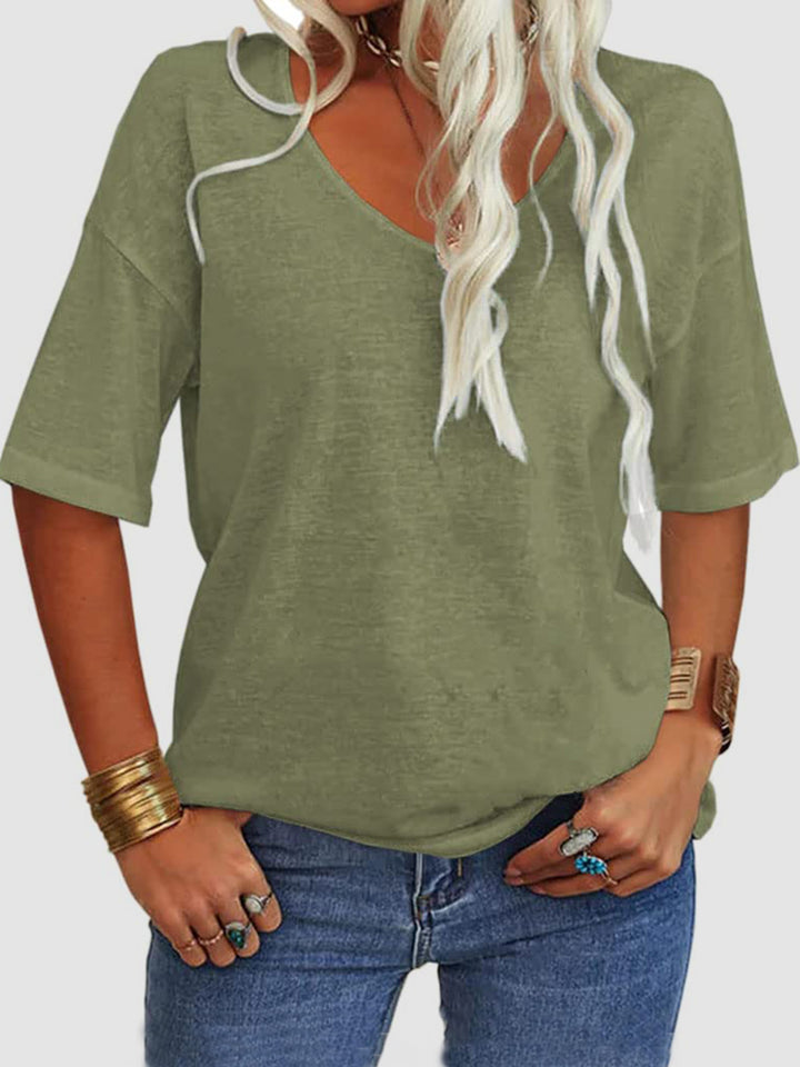 V-Neck Dropped Shoulder Half Sleeve T-Shirt