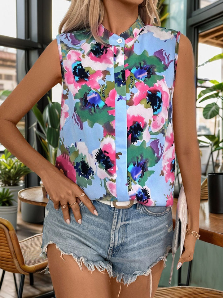 Printed Round Neck Sleeveless Blouse