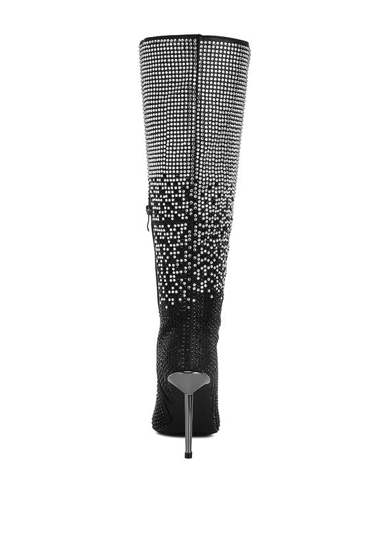 Orymple Shiny Rhinestone Studded Calf Boots