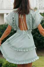Lace Detail Plunge Short Sleeve Mini Dress