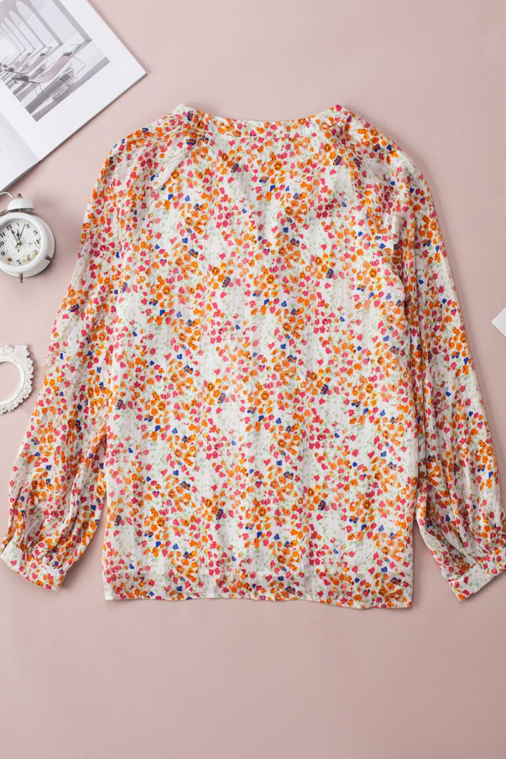 Printed Notched Long Sleeve Shirt