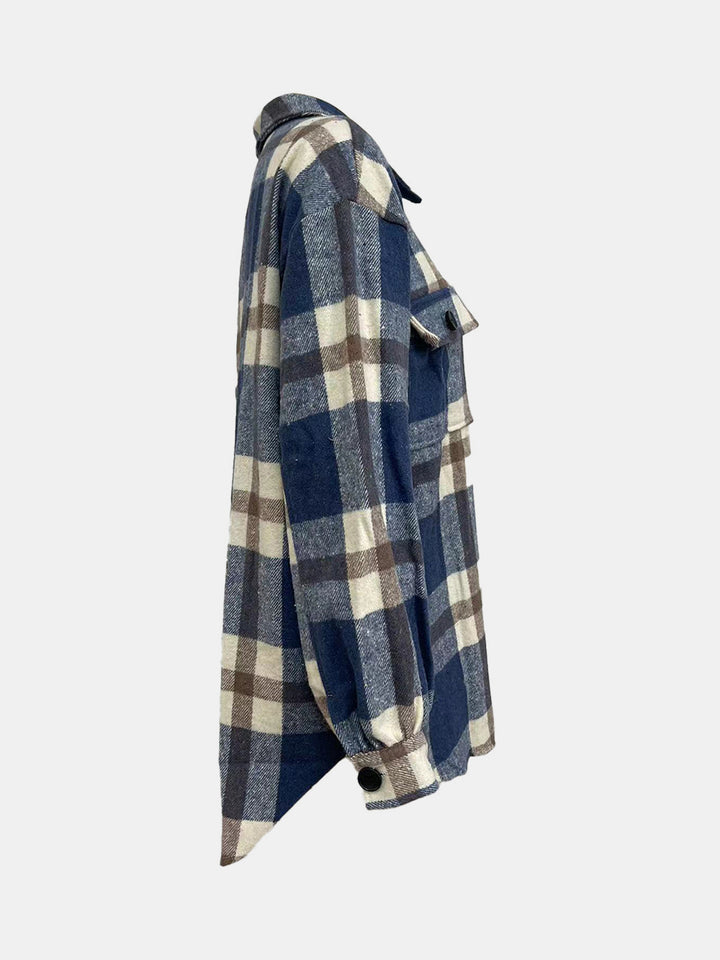 Plaid Collared Neck Long Sleeve Jacket