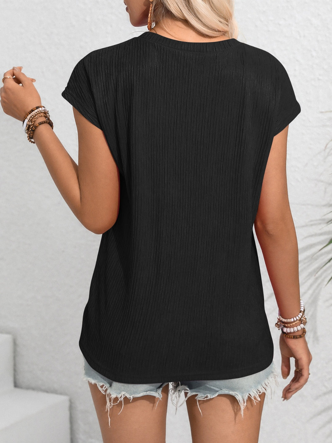 Round Neck Cap Sleeve Blouse