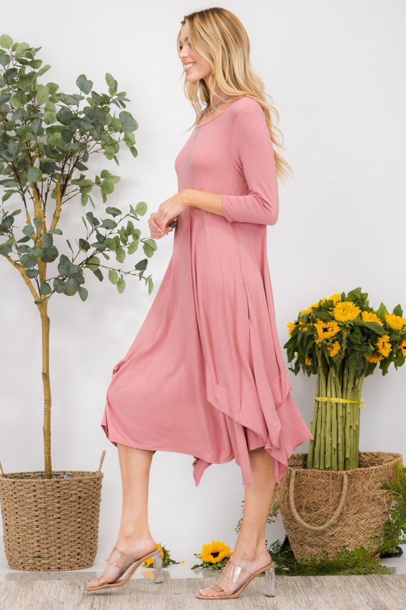 Celeste Full Size Pick-up Hem Asymmetric Midi Dress