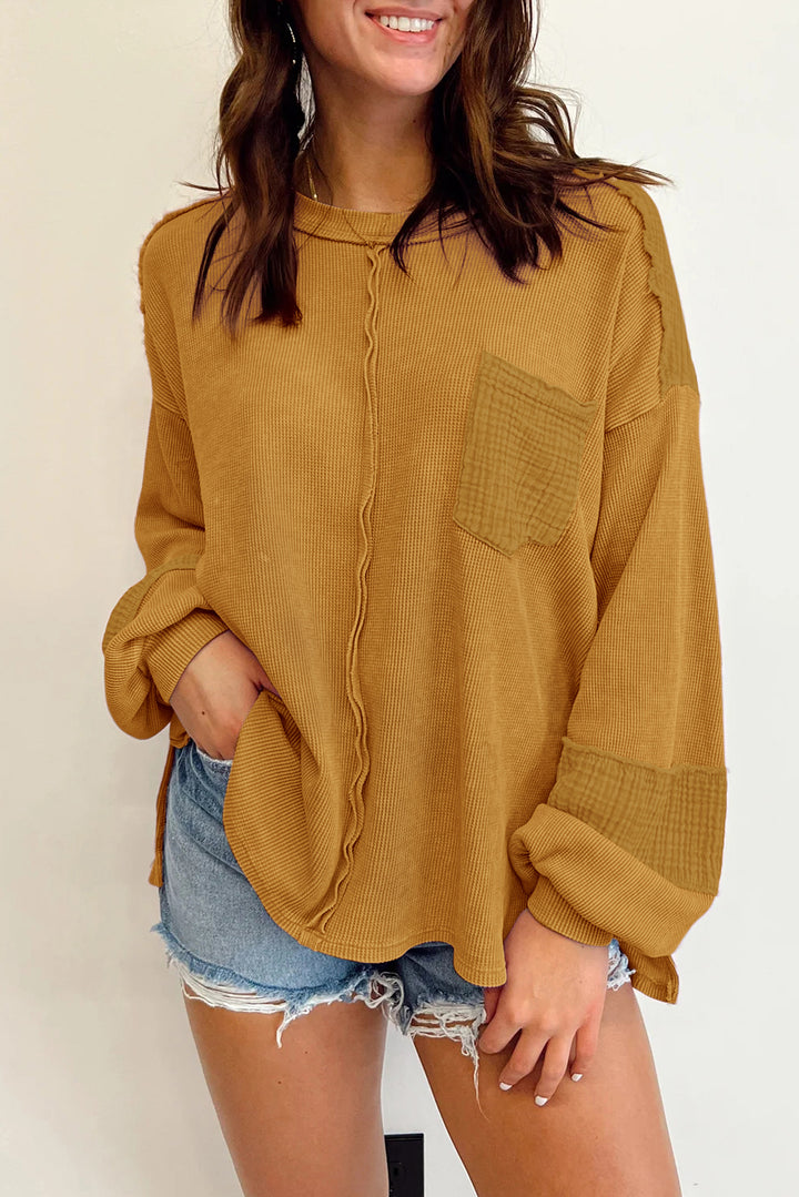 Exposed Seam Round Neck Long Sleeve Sweatshirt