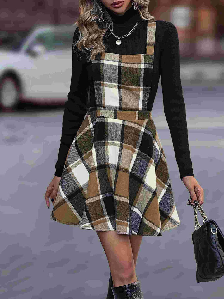 Crisscross Plaid Wide Strap Overall Dress