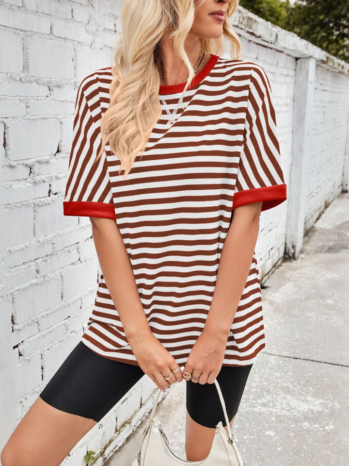 Lovelet Striped Round Neck Half Sleeve T-Shirt