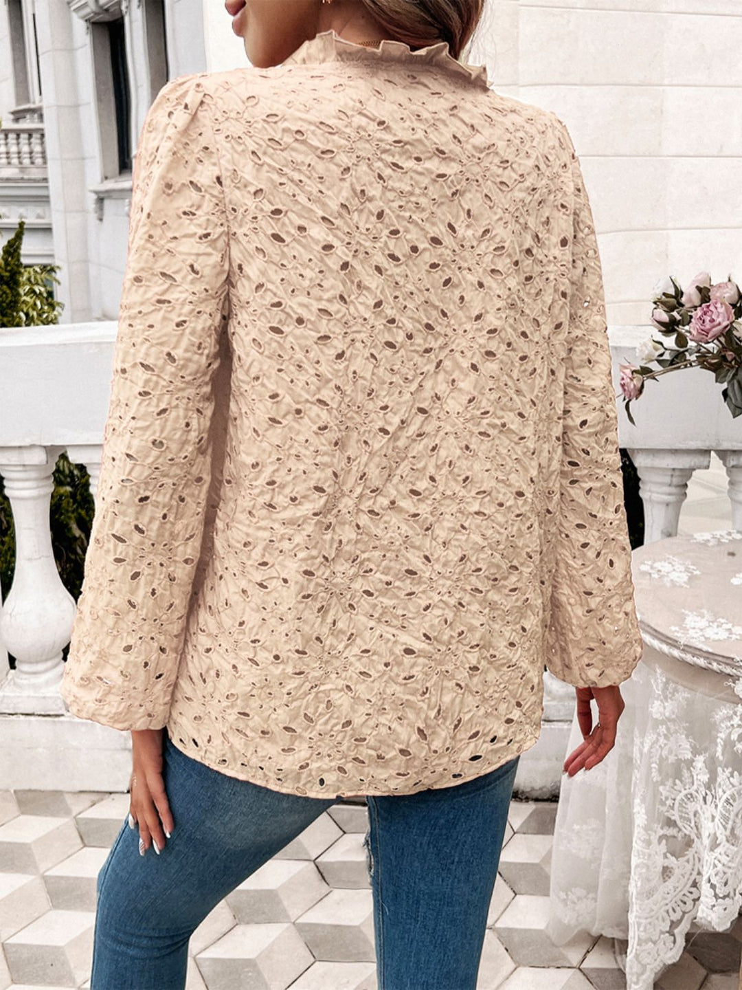 Frill Round Neck Long Sleeve Shirt