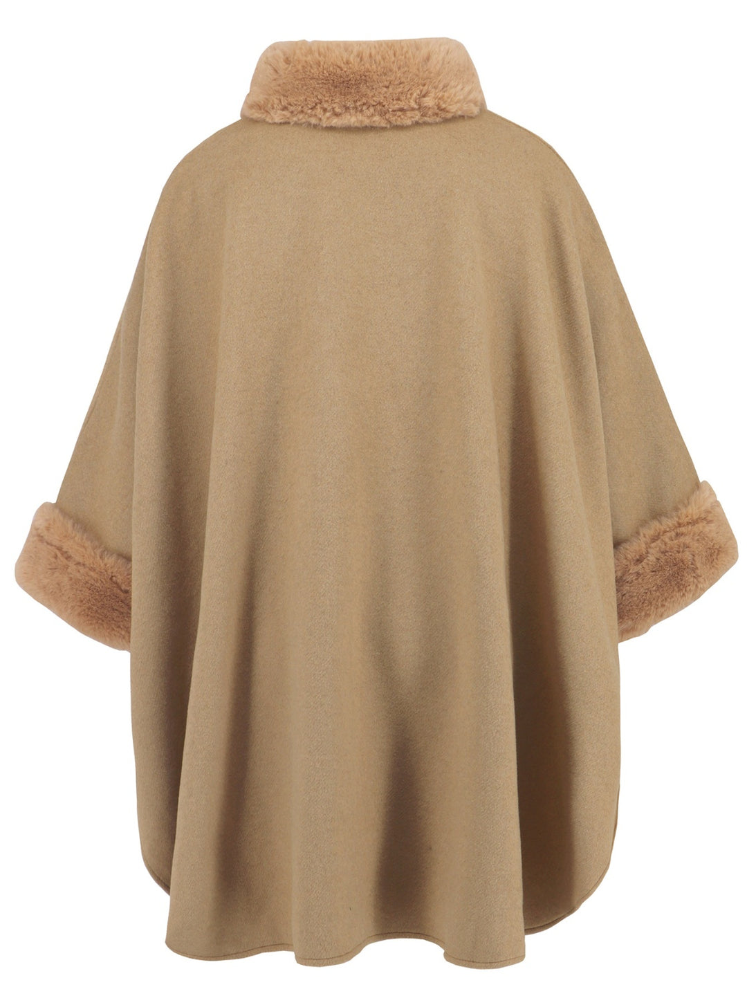 Fuzzy Trim Long Sleeve Poncho