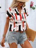Printed Notched Short Sleeve Blouse