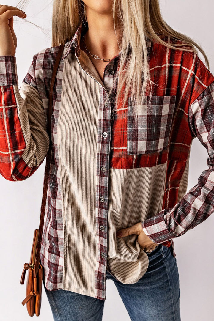 Plaid Patchwork Collared Neck Shacket