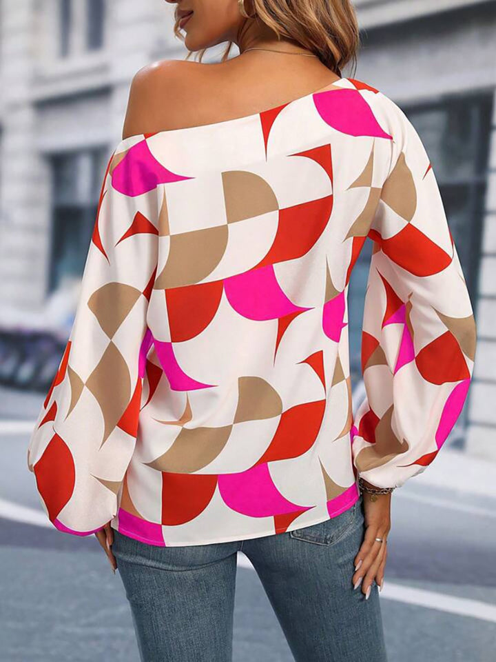 Printed One Shoulder Balloon Sleeve Blouse