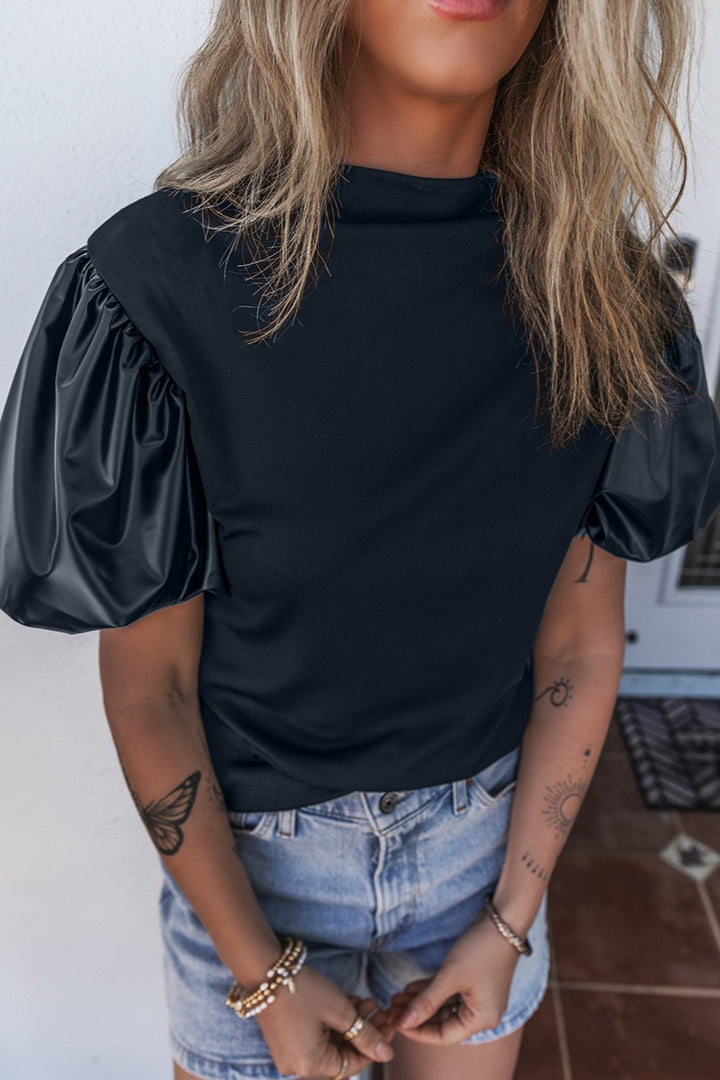 Round Neck Puff Sleeve Blouse