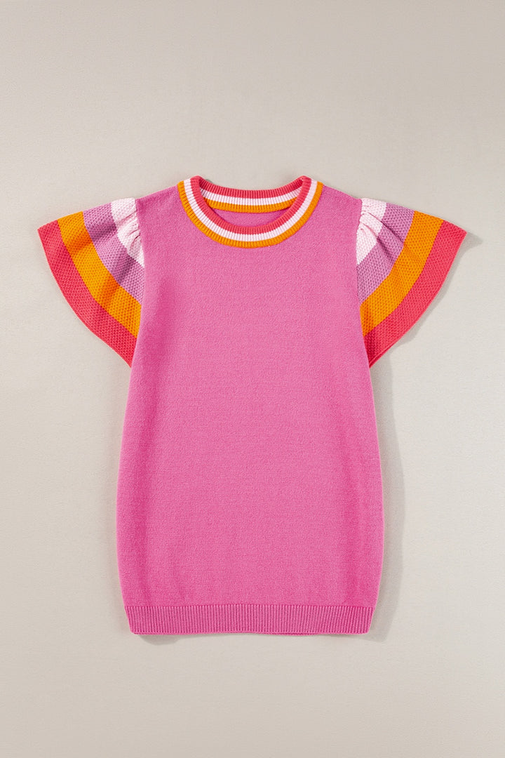 Color Block Round Neck Knit Top