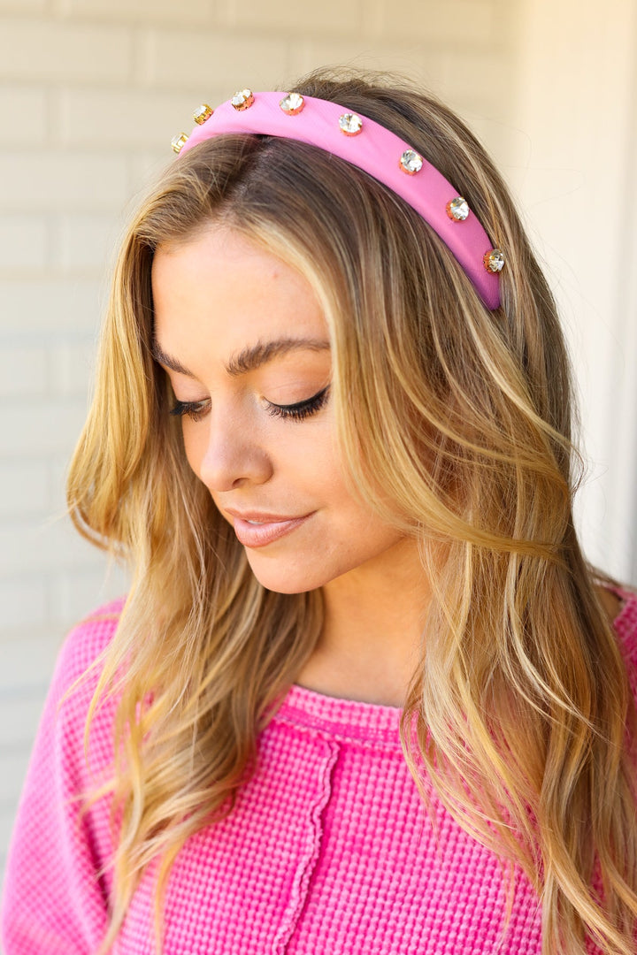 Flamingo Pink Rhinestone Slim Headband