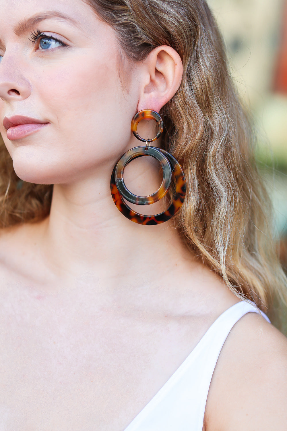 Tortoise Double Hoop Dangle Earrings