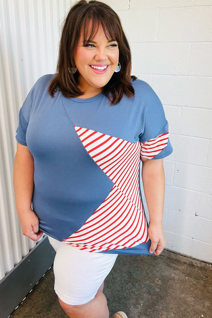 Red Striped Star Detail French Terry Patriotic Top