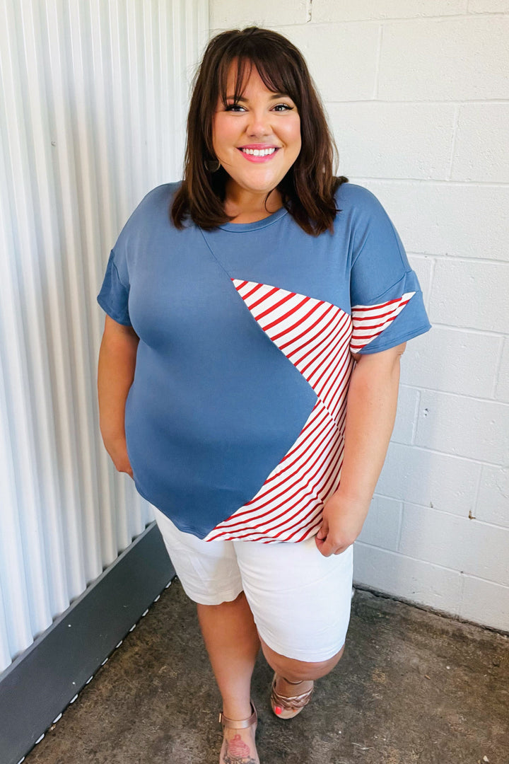 Red Striped Star Detail French Terry Patriotic Top