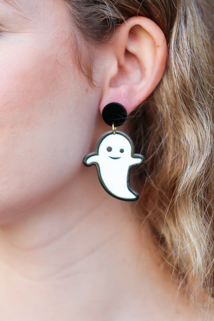 Halloween Casper Ghost Acrylic Dangle Earrings