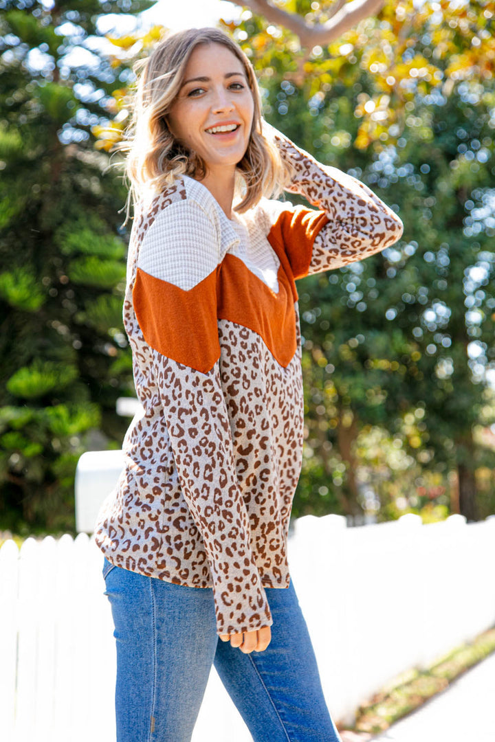 Leopard Hacci Chevron Jacquard Knit Top