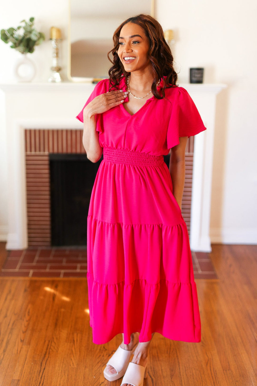 Hello Beautiful Fuchsia Fit & Flare Smocked Waist Maxi Dress