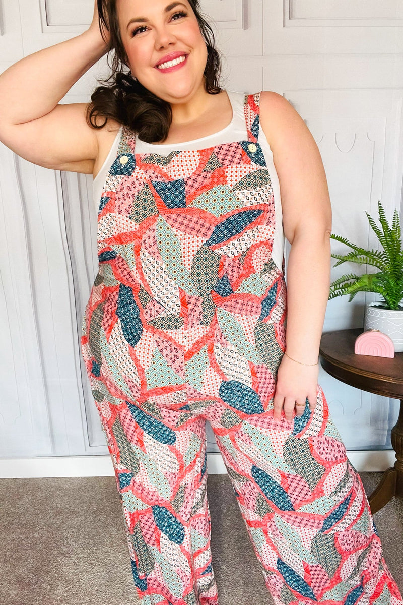 Weekend Ready Fuchsia Patchwork Baggy Overall Jumpsuit
